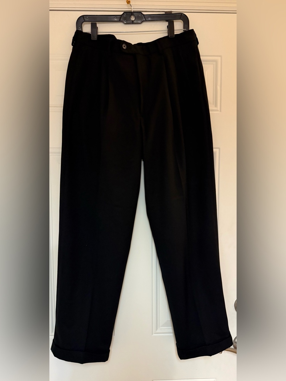 NWT Mens Claiborne Black Polyester Pleat Cuffed Suit Dress Pants Vintage 34x29